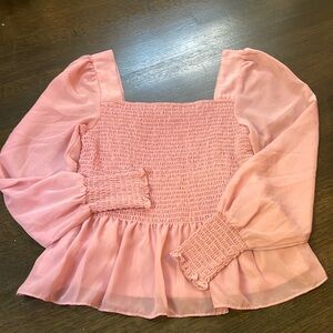 Nine West peplum rouched pink top size medium